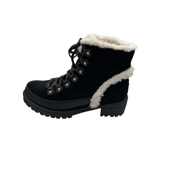 Tory Burch Women Cooper Suede Shearling Lined Lace-up Black Lug Boots size 8 - Picture 2 of 12